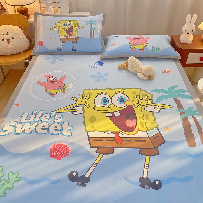 91家纺网 家纺一手货源 找家纺 云恋家纺 2026春夏新款大阪卡通冰丝凉席席子空调软席套件 大阪-海底海绵宝宝