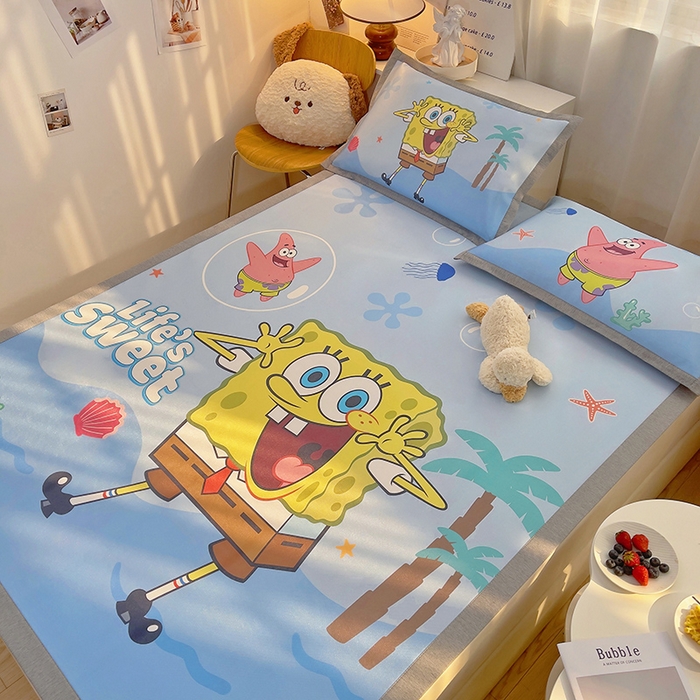 91家纺网 家纺一手货源 找家纺 云恋家纺 2026春夏新款大阪卡通冰丝凉席席子空调软席套件 大阪-海底海绵宝宝