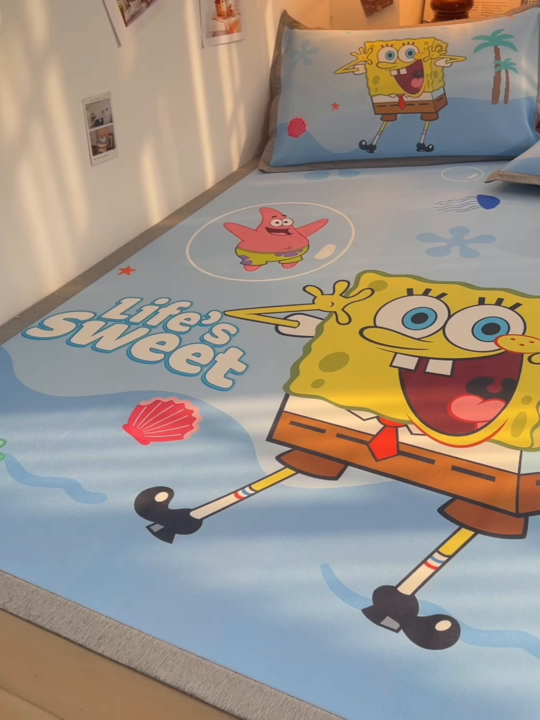 91家纺网 家纺一手货源 找家纺 云恋家纺 2026春夏新款大阪卡通冰丝凉席席子空调软席套件 大阪-海底海绵宝宝