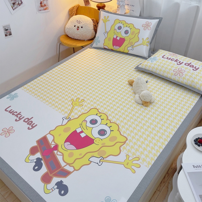 91家纺网 家纺一手货源 找家纺 云恋家纺 2026春夏新款大阪卡通冰丝凉席席子空调软席套件 大阪-海绵宝宝