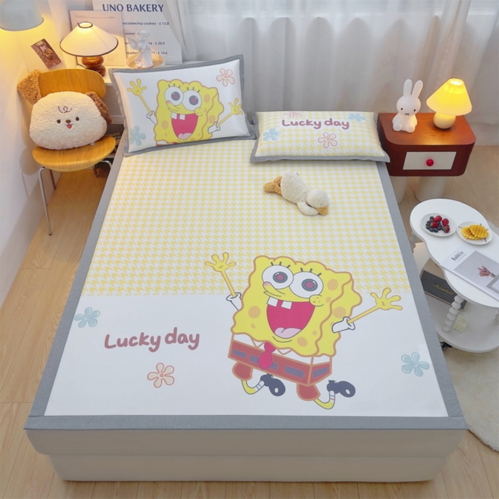 91家纺网 家纺一手货源 找家纺 云恋家纺 2026春夏新款大阪卡通冰丝凉席席子空调软席套件 大阪-海绵宝宝