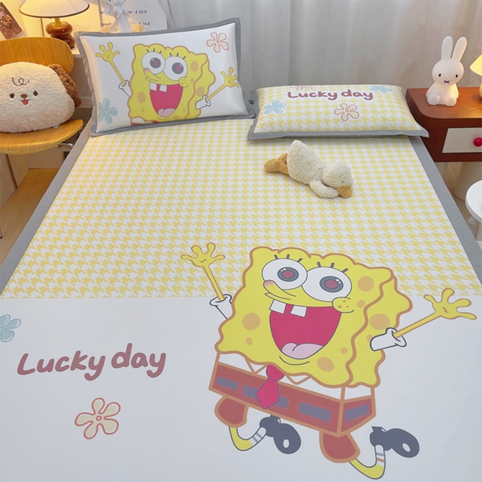 91家纺网 家纺一手货源 找家纺 云恋家纺 2026春夏新款大阪卡通冰丝凉席席子空调软席套件 大阪-海绵宝宝