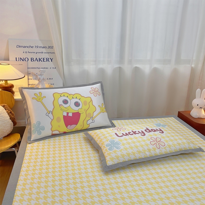 91家纺网 家纺一手货源 找家纺 云恋家纺 2026春夏新款大阪卡通冰丝凉席席子空调软席套件 大阪-海绵宝宝