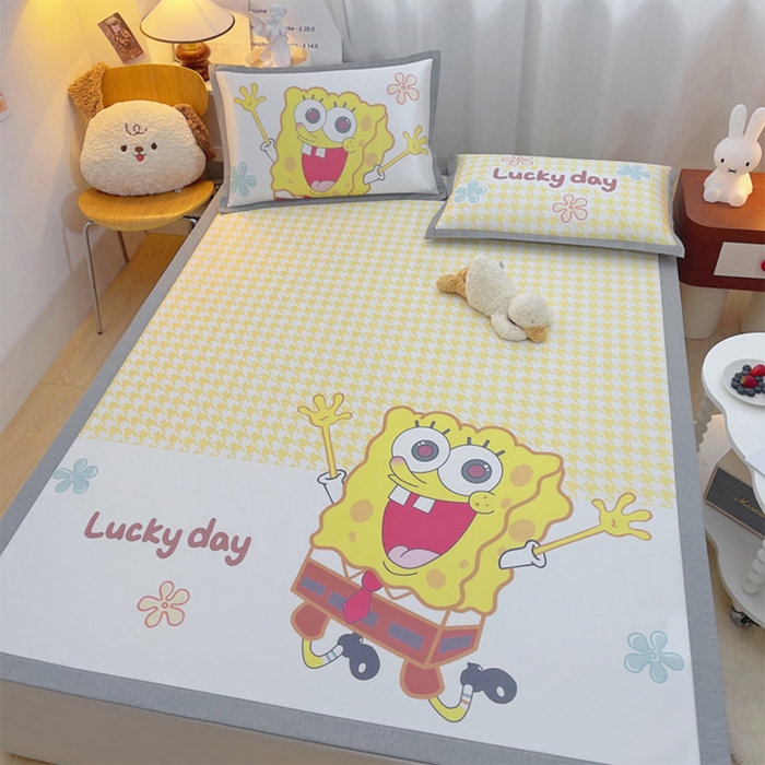 91家纺网 家纺一手货源 找家纺 云恋家纺 2026春夏新款大阪卡通冰丝凉席席子空调软席套件 大阪-海绵宝宝