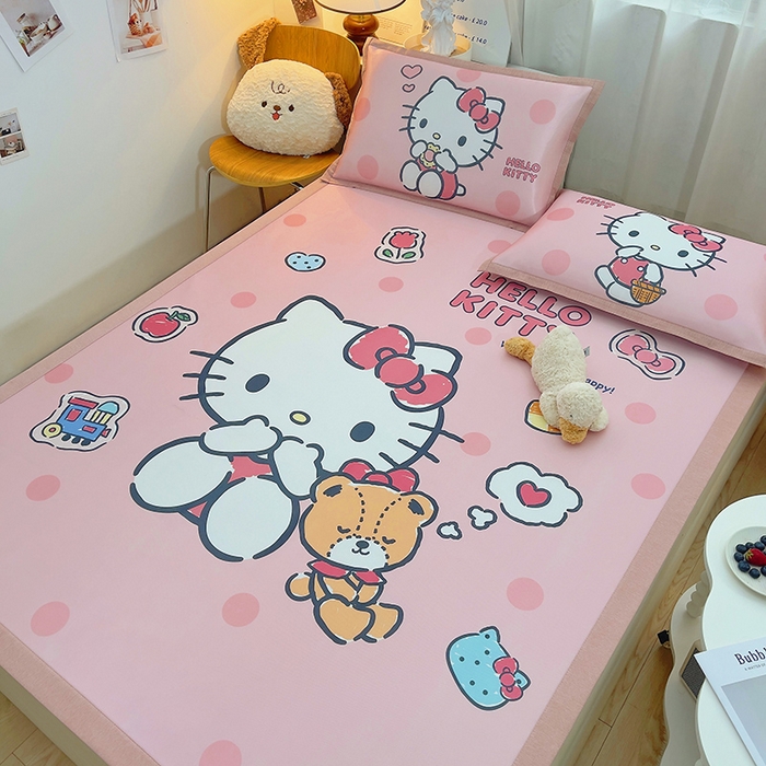 91家纺网 家纺一手货源 找家纺 云恋家纺 2026春夏新款大阪卡通冰丝凉席席子空调软席套件 大阪-优雅凯蒂