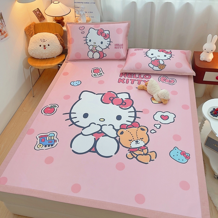 91家纺网 家纺一手货源 找家纺 云恋家纺 2026春夏新款大阪卡通冰丝凉席席子空调软席套件 大阪-优雅凯蒂