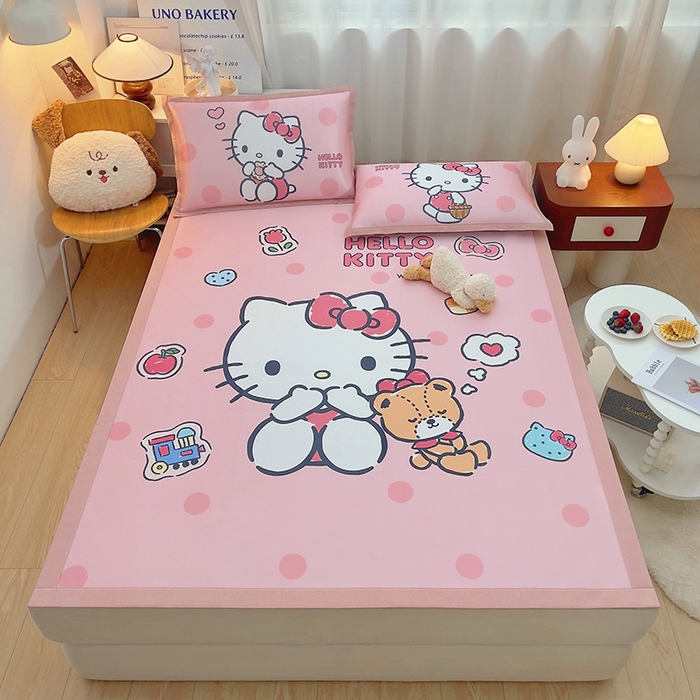 91家纺网 家纺一手货源 找家纺 云恋家纺 2026春夏新款大阪卡通冰丝凉席席子空调软席套件 大阪-优雅凯蒂