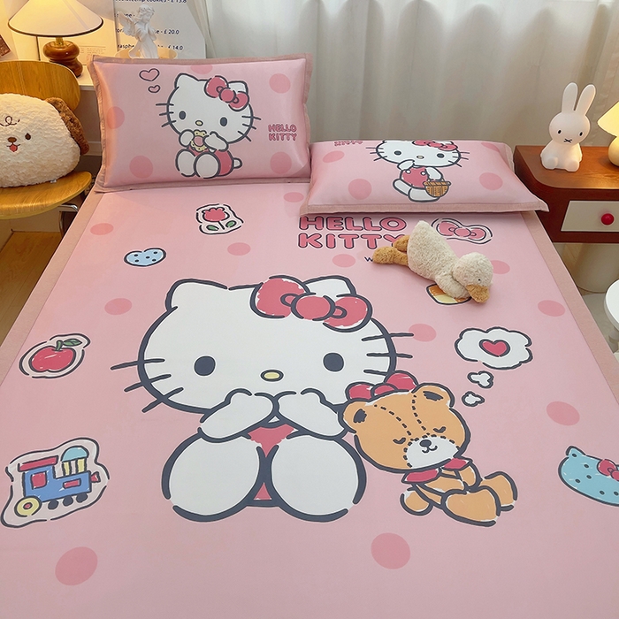 91家纺网 家纺一手货源 找家纺 云恋家纺 2026春夏新款大阪卡通冰丝凉席席子空调软席套件 大阪-优雅凯蒂