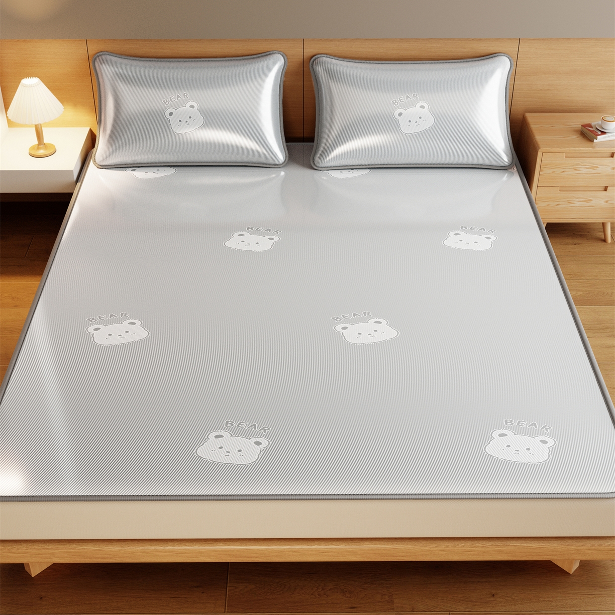 91家纺网 家纺一手货源 找家纺 源舍家纺 2026新款国标质检三明治复合糯叽叽冰丝软凉席成人床 冰丝熊-灰