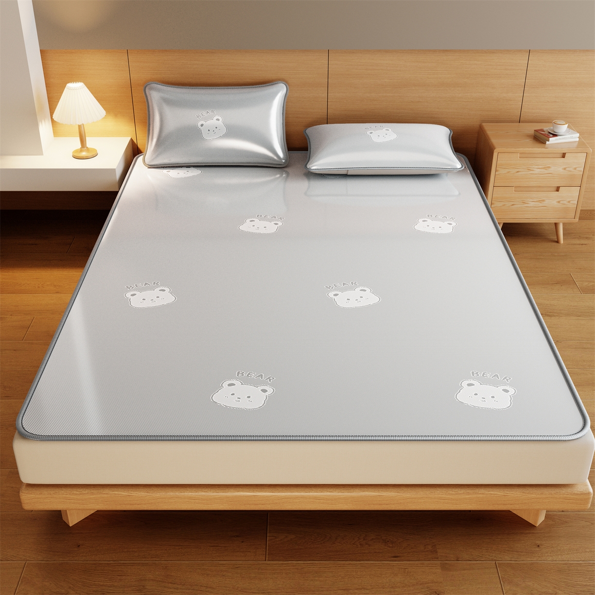 91家纺网 家纺一手货源 找家纺 源舍家纺 2026新款国标质检三明治复合糯叽叽冰丝软凉席成人床 冰丝熊-灰