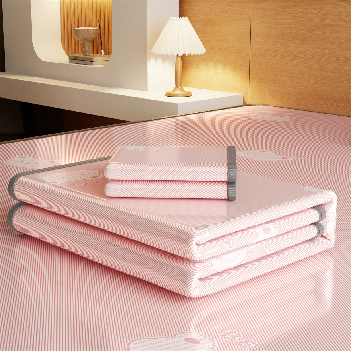 91家纺网 家纺一手货源 找家纺 源舍家纺 2026新款国标质检三明治复合糯叽叽冰丝软凉席成人床 冰丝熊-粉