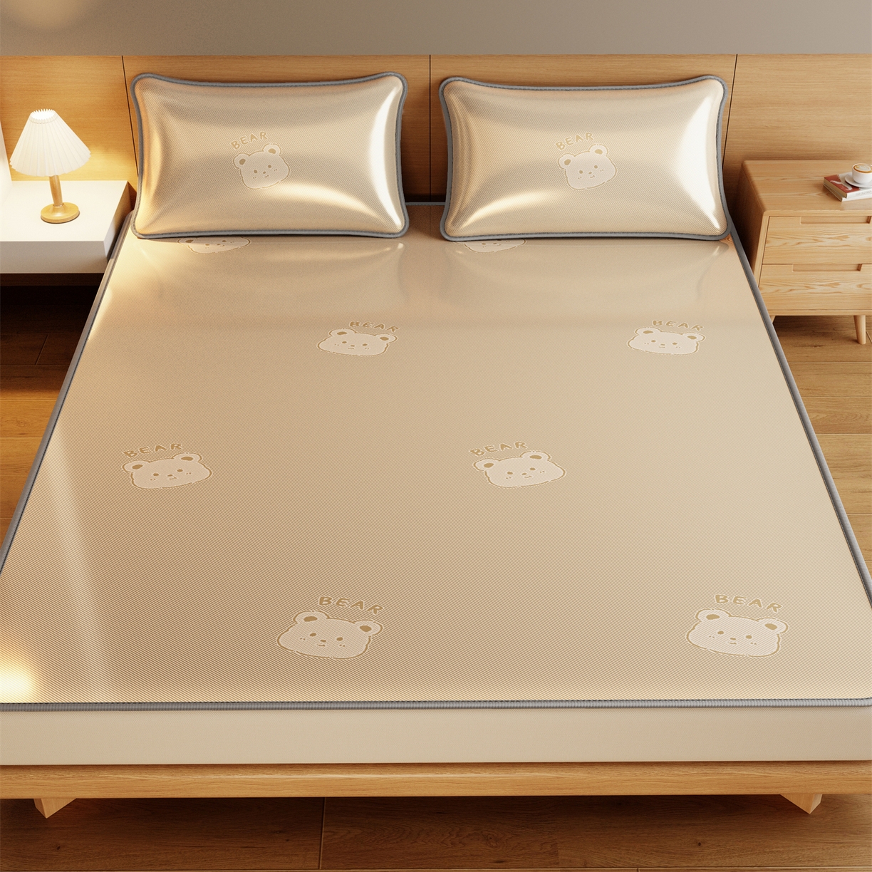 91家纺网 家纺一手货源 找家纺 源舍家纺 2026新款国标质检三明治复合糯叽叽冰丝软凉席成人床 冰丝熊-咖