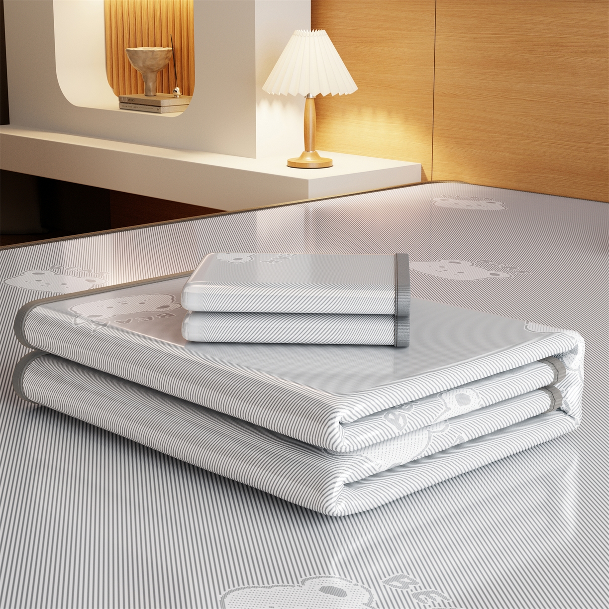 91家纺网 家纺一手货源 找家纺 源舍家纺 2026新款国标质检三明治复合糯叽叽冰丝软凉席成人床 冰丝熊-灰