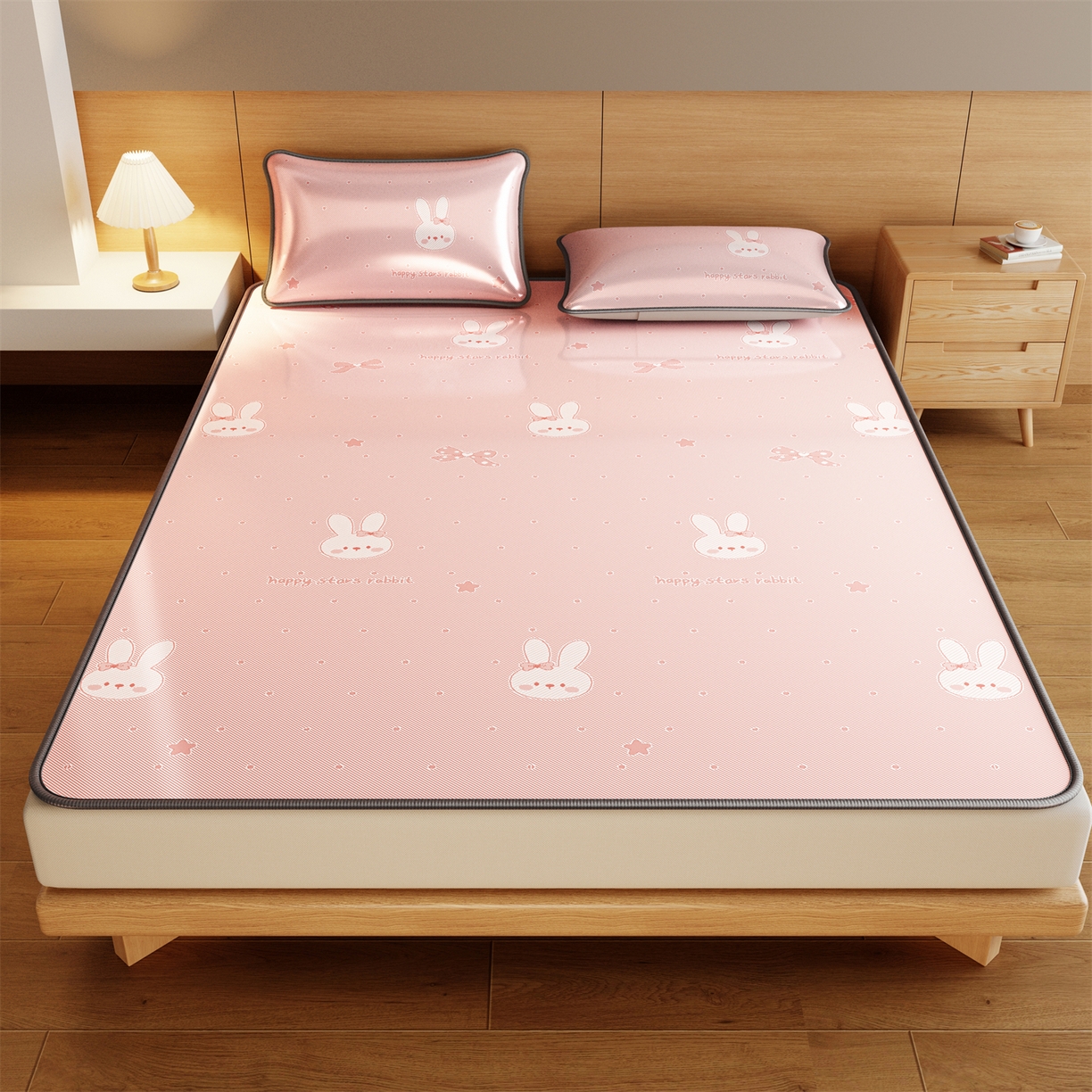 91家纺网 家纺一手货源 找家纺 源舍家纺 2026新款国标质检三明治复合糯叽叽冰丝软凉席成人床 冰丝兔-粉