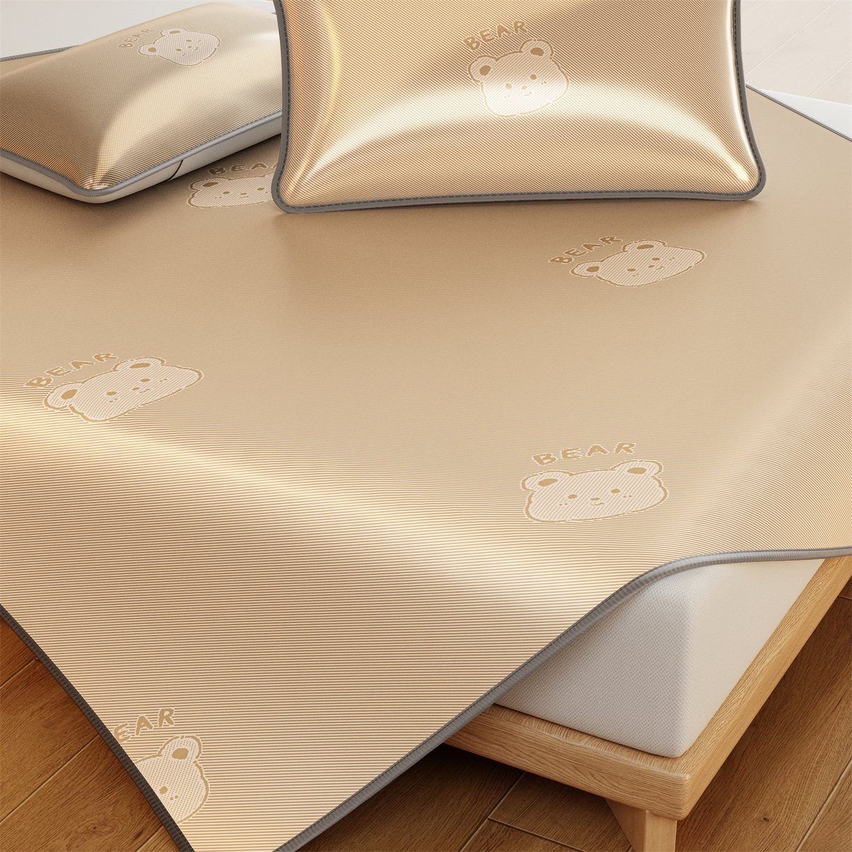 91家纺网 家纺一手货源 找家纺 源舍家纺 2026新款国标质检三明治复合糯叽叽冰丝软凉席成人床 冰丝熊-咖