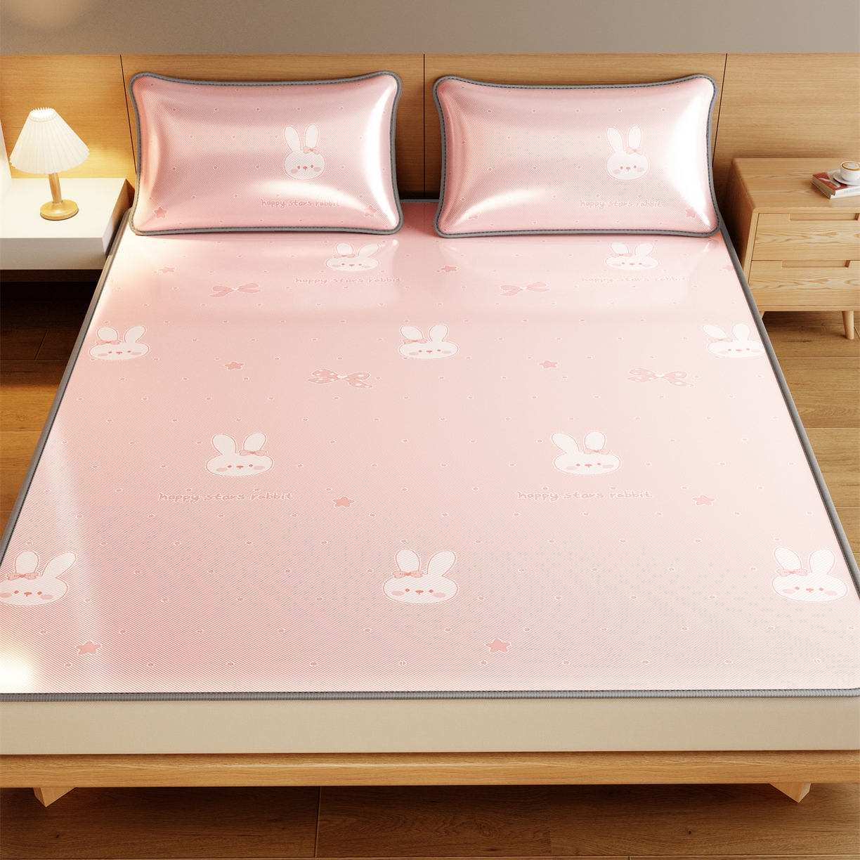 91家纺网 家纺一手货源 找家纺 源舍家纺 2026新款国标质检三明治复合糯叽叽冰丝软凉席成人床 冰丝兔-粉