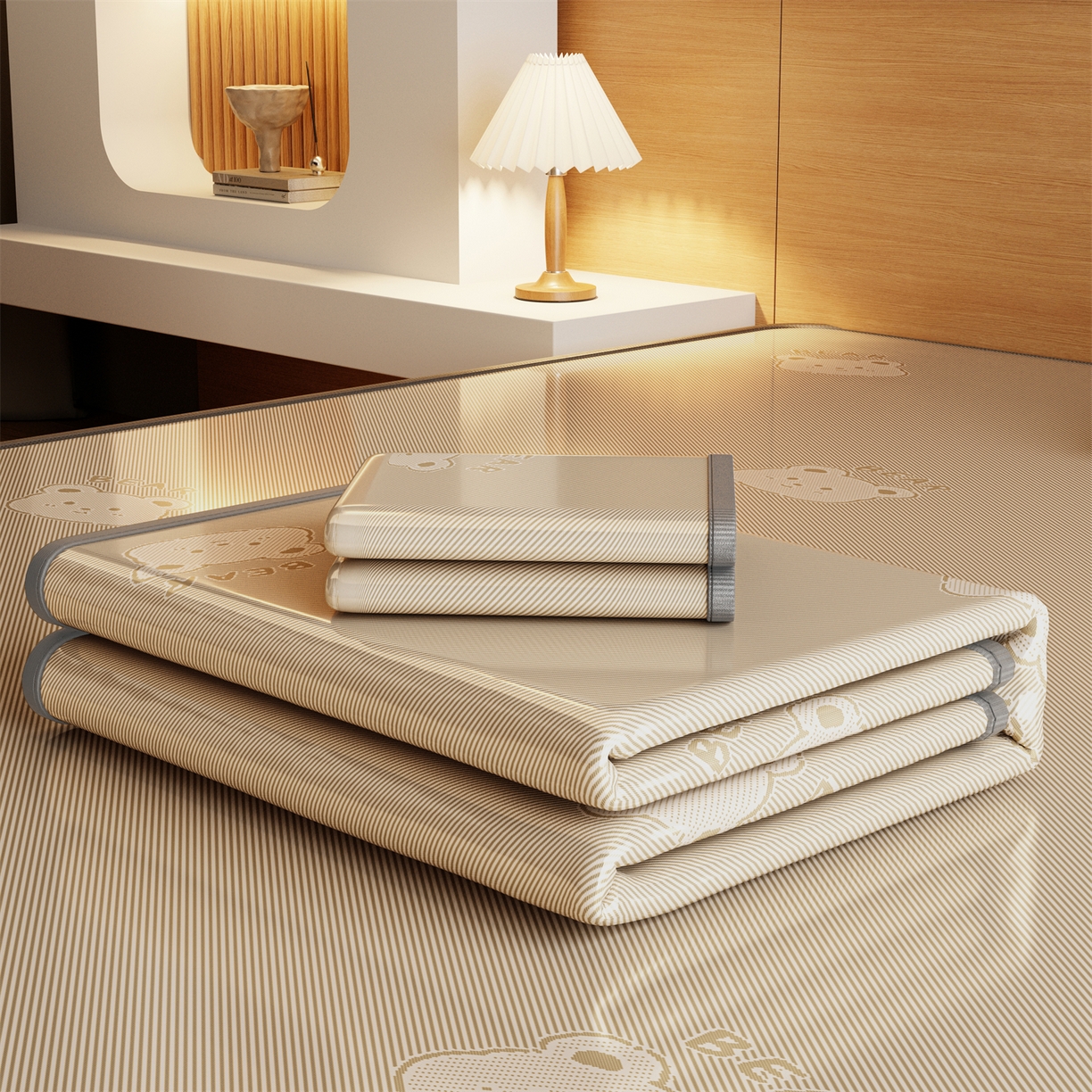 91家纺网 家纺一手货源 找家纺 源舍家纺 2026新款国标质检三明治复合糯叽叽冰丝软凉席成人床 冰丝熊-咖