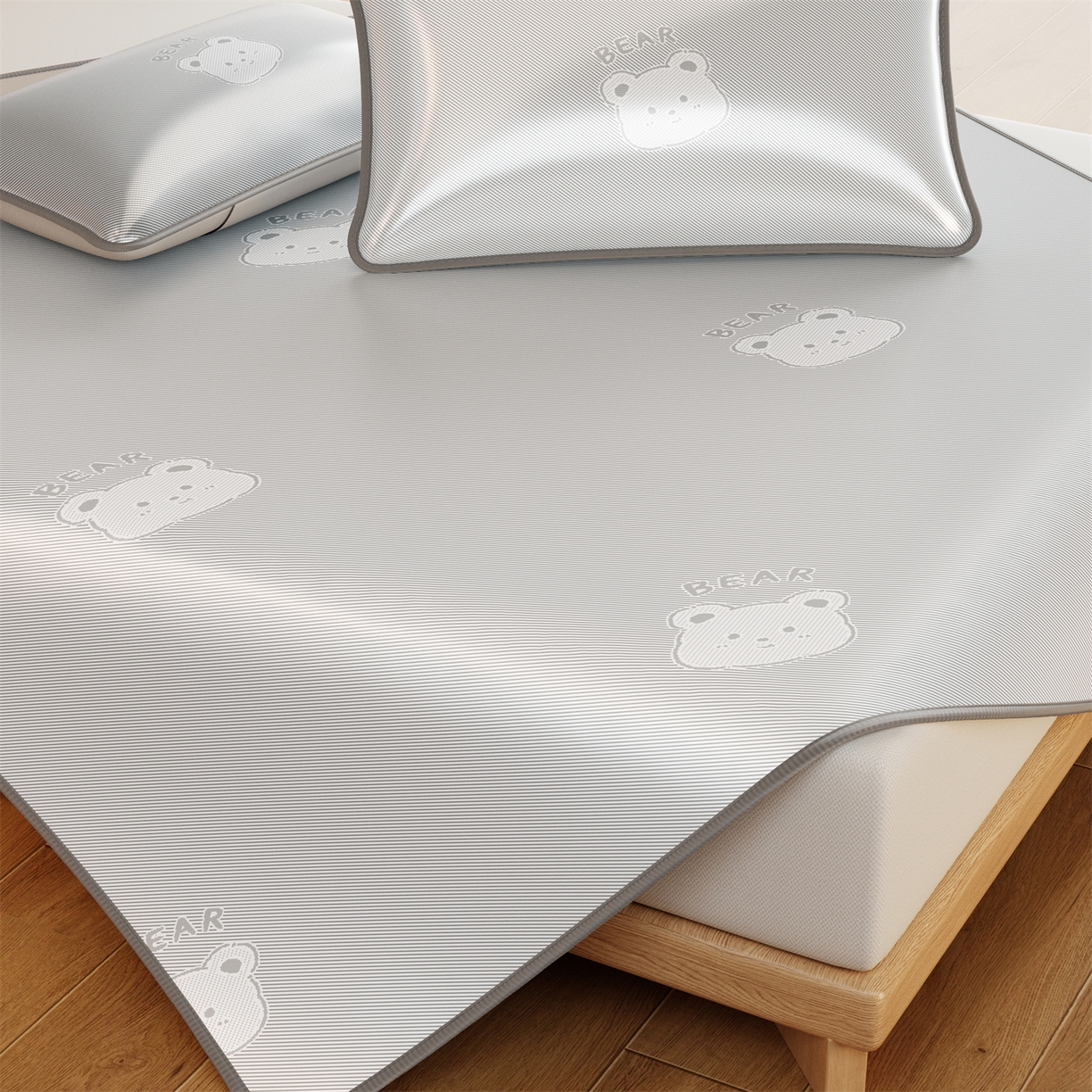 91家纺网 家纺一手货源 找家纺 源舍家纺 2026新款国标质检三明治复合糯叽叽冰丝软凉席成人床 冰丝熊-灰