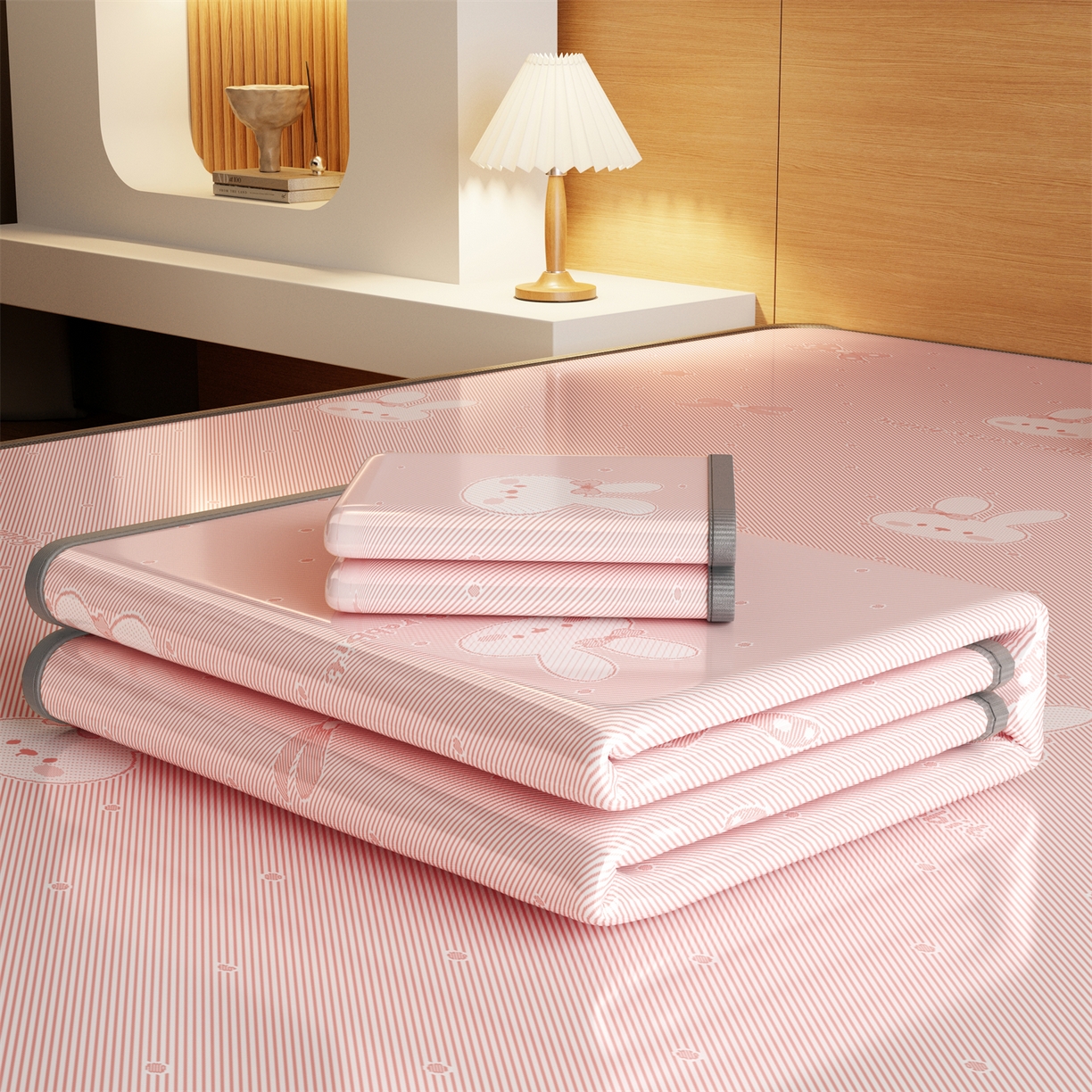 91家纺网 家纺一手货源 找家纺 源舍家纺 2026新款国标质检三明治复合糯叽叽冰丝软凉席成人床 冰丝兔-粉