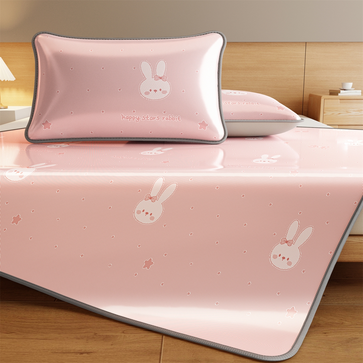 91家纺网 家纺一手货源 找家纺 源舍家纺 2026新款国标质检三明治复合糯叽叽冰丝软凉席成人床 冰丝兔-粉