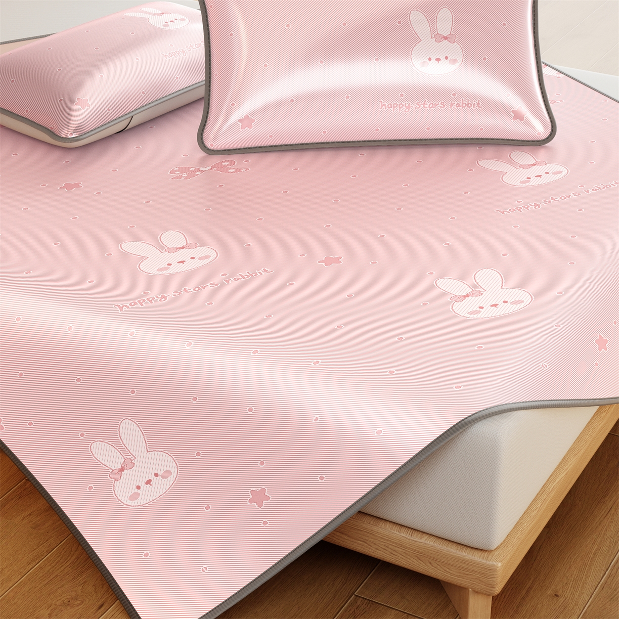 91家纺网 家纺一手货源 找家纺 源舍家纺 2026新款国标质检三明治复合糯叽叽冰丝软凉席成人床 冰丝兔-粉