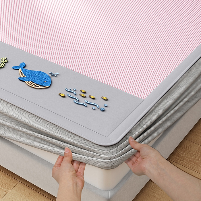 91家纺网 家纺一手货源 找家纺 （总）印季家纺 2026新款可机洗布面绣花冰藤席凉席席子-海底世界