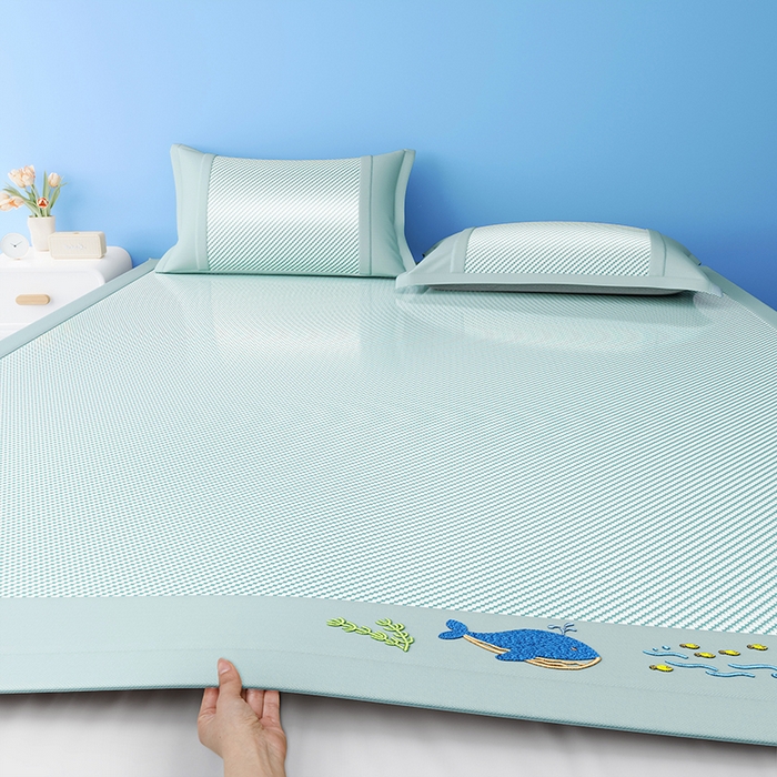 印季家纺 2026新款可机洗布面绣花冰藤席凉席席子-海底世界 海底世界-水绿