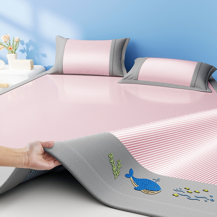 印季家纺 2026新款可机洗布面绣花冰藤席凉席席子-海底世界 海底世界-豆沙