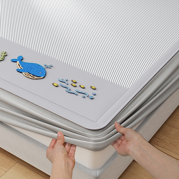 91家纺网 家纺一手货源 找家纺 印季家纺 2026新款可机洗布面绣花冰藤席凉席席子-海底世界 海底世界-银灰