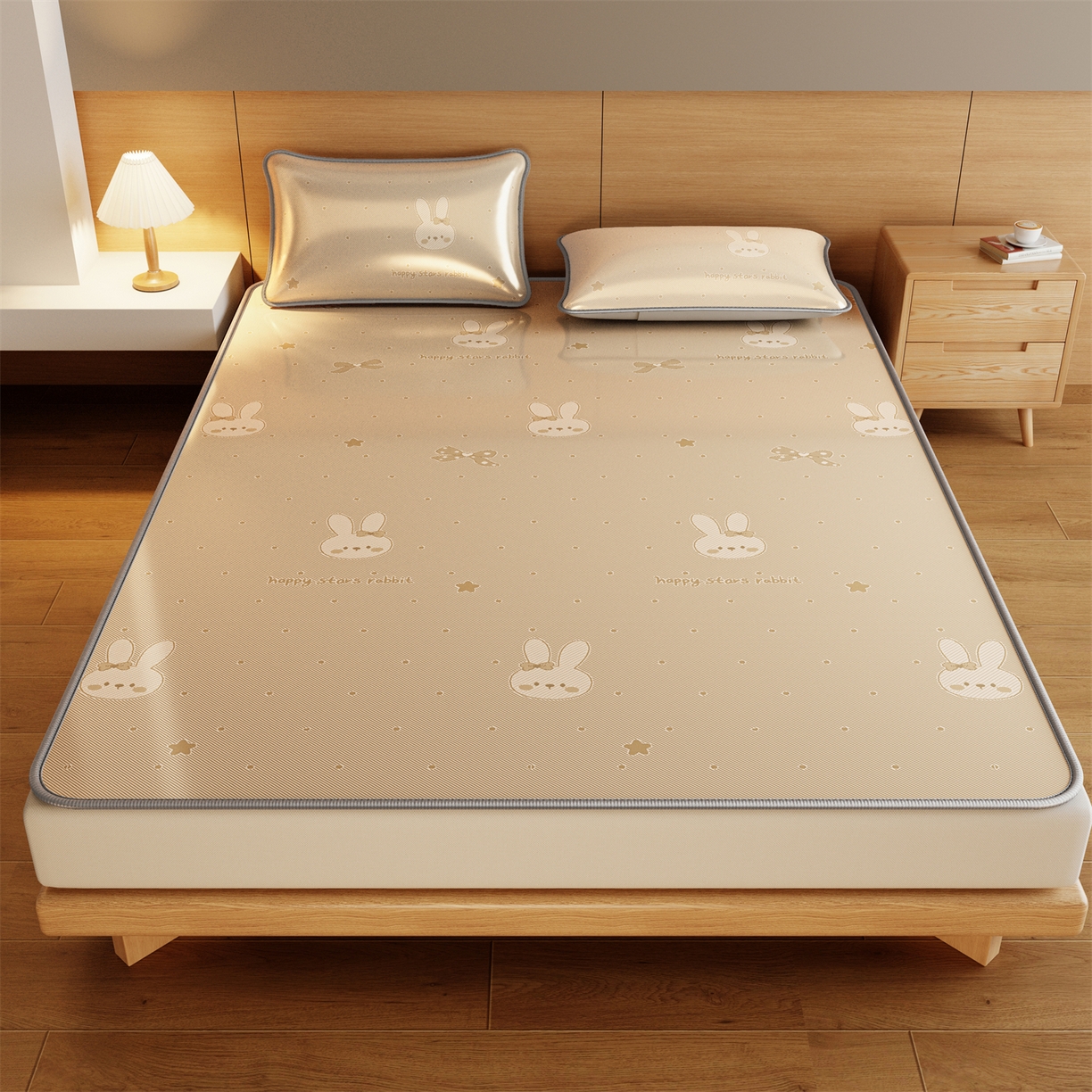 91家纺网 家纺一手货源 找家纺 源舍家纺 2026新款国标质检三明治复合糯叽叽冰丝软凉席成人床 冰丝兔-咖