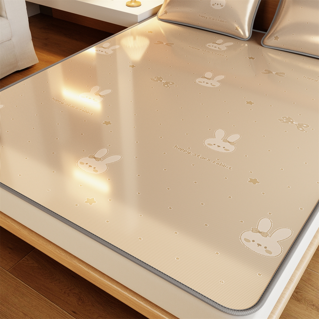 91家纺网 家纺一手货源 找家纺 源舍家纺 2026新款国标质检三明治复合糯叽叽冰丝软凉席成人床 冰丝兔-咖