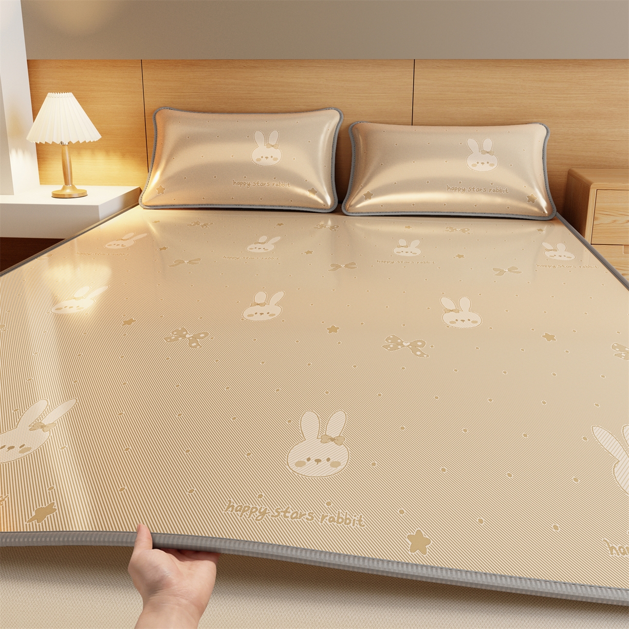 91家纺网 家纺一手货源 找家纺 源舍家纺 2026新款国标质检三明治复合糯叽叽冰丝软凉席成人床 冰丝兔-咖