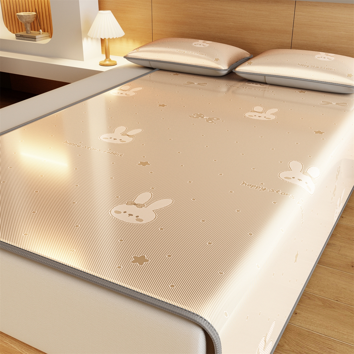 91家纺网 家纺一手货源 找家纺 源舍家纺 2026新款国标质检三明治复合糯叽叽冰丝软凉席成人床 冰丝兔-咖