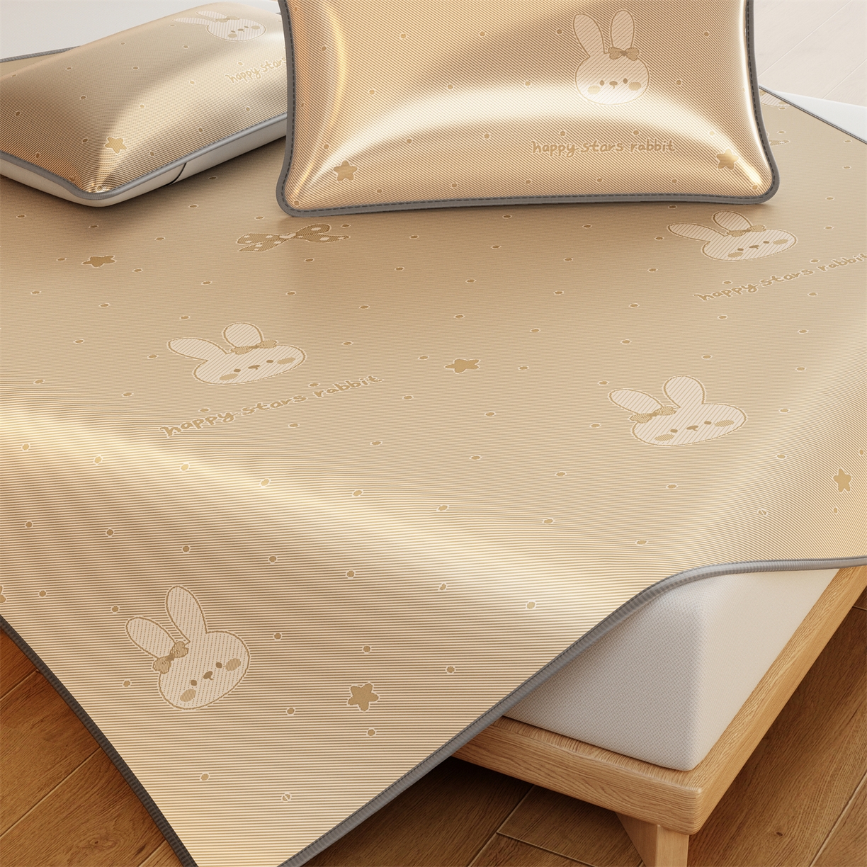 91家纺网 家纺一手货源 找家纺 源舍家纺 2026新款国标质检三明治复合糯叽叽冰丝软凉席成人床 冰丝兔-咖