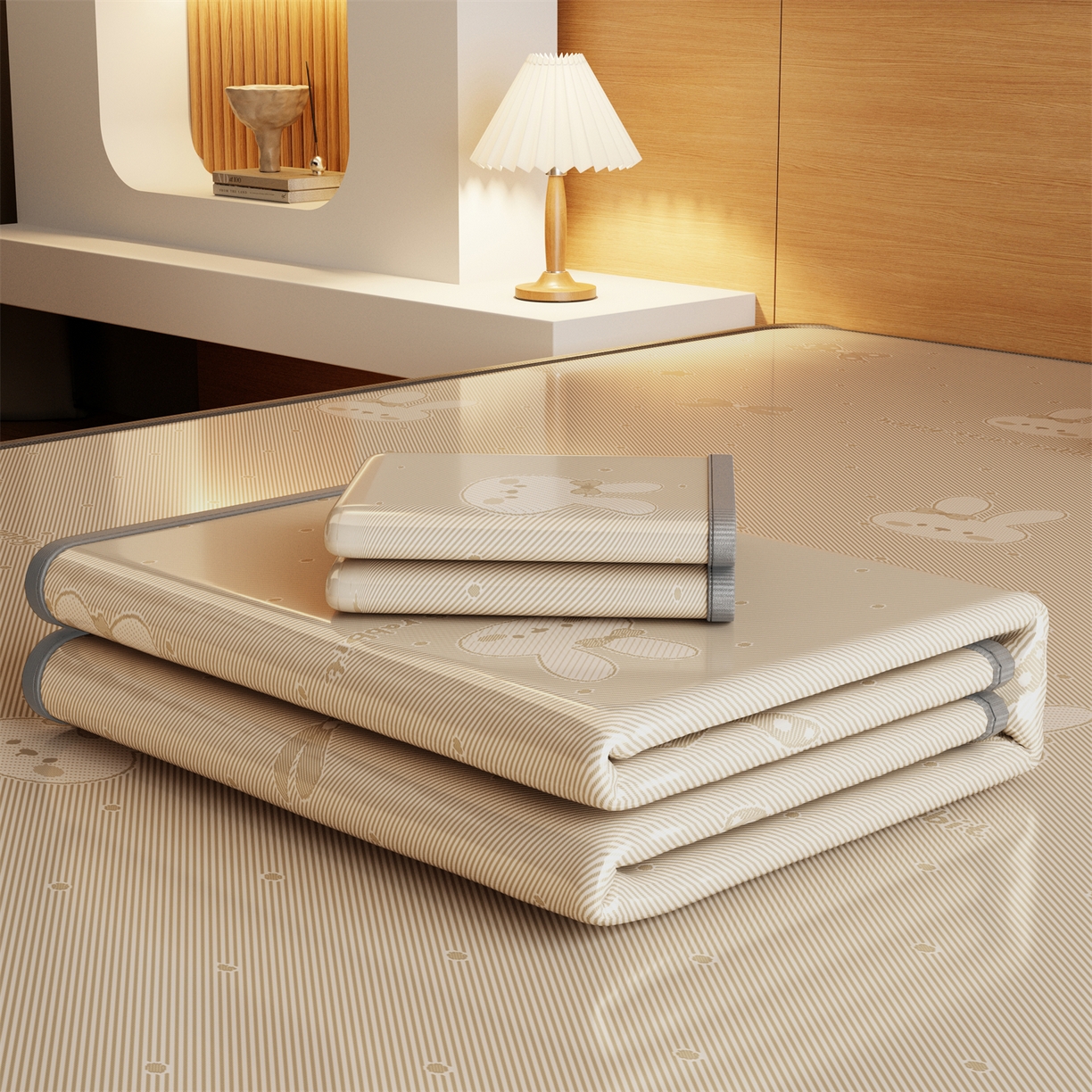 91家纺网 家纺一手货源 找家纺 源舍家纺 2026新款国标质检三明治复合糯叽叽冰丝软凉席成人床 冰丝兔-咖