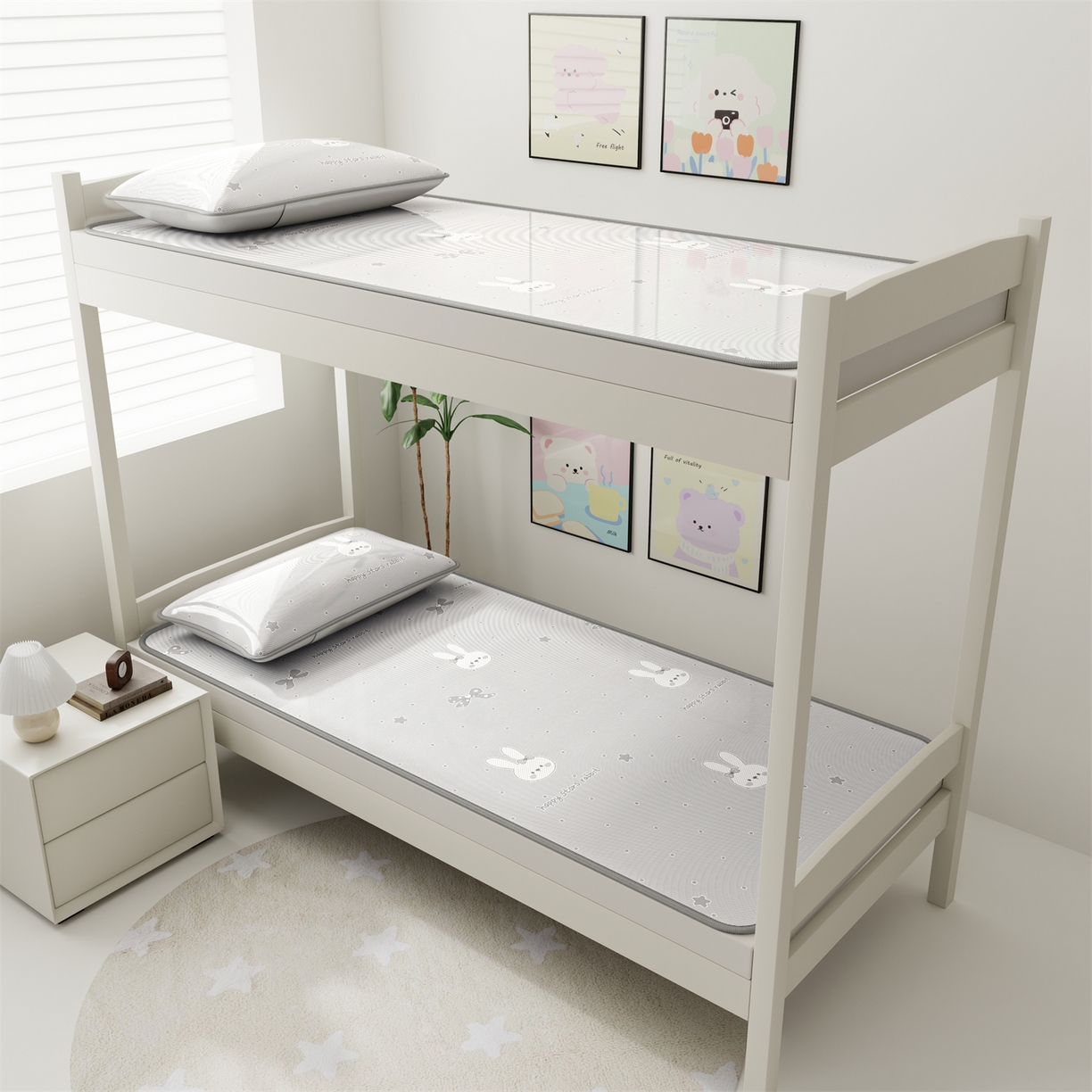 91家纺网 家纺一手货源 找家纺 源舍家纺 2026新款国标质检三明治复合糯叽叽冰丝软凉席学生床 冰丝兔-灰