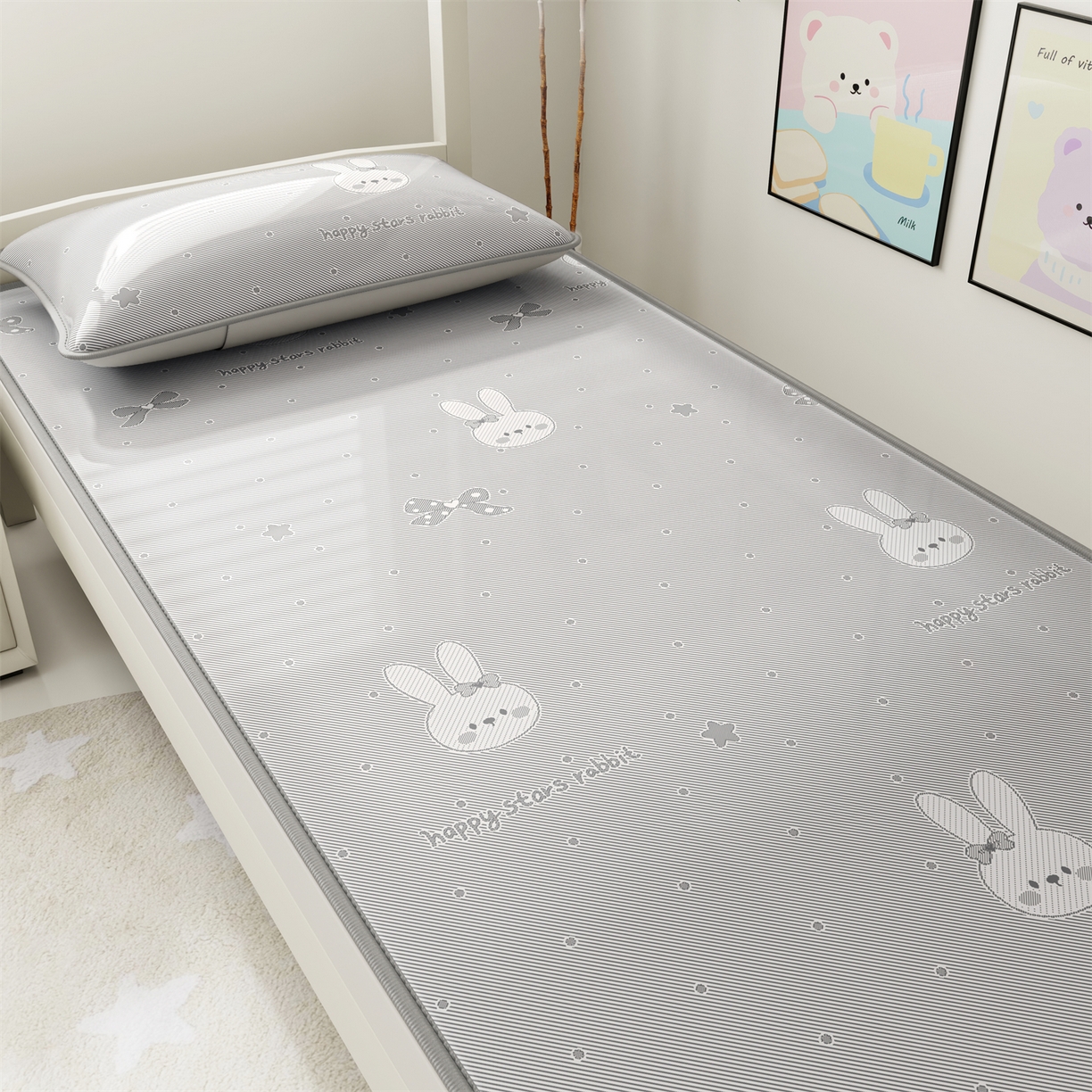 91家纺网 家纺一手货源 找家纺 源舍家纺 2026新款国标质检三明治复合糯叽叽冰丝软凉席学生床 冰丝兔-灰