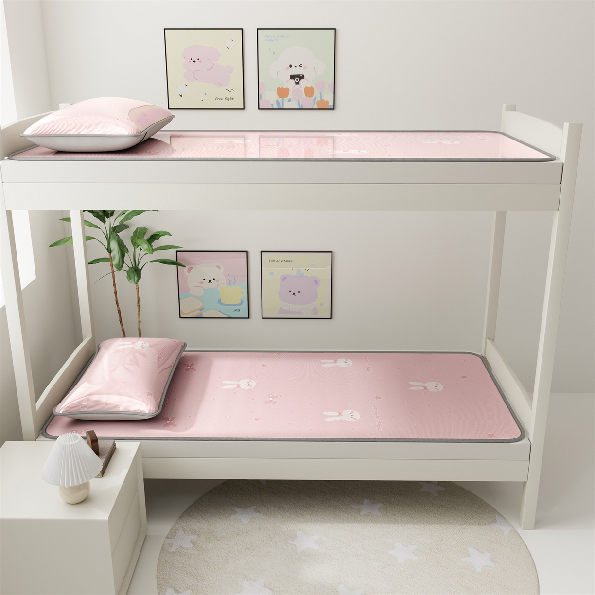 91家纺网 家纺一手货源 找家纺 源舍家纺 2026新款国标质检三明治复合糯叽叽冰丝软凉席学生床 冰丝兔-粉