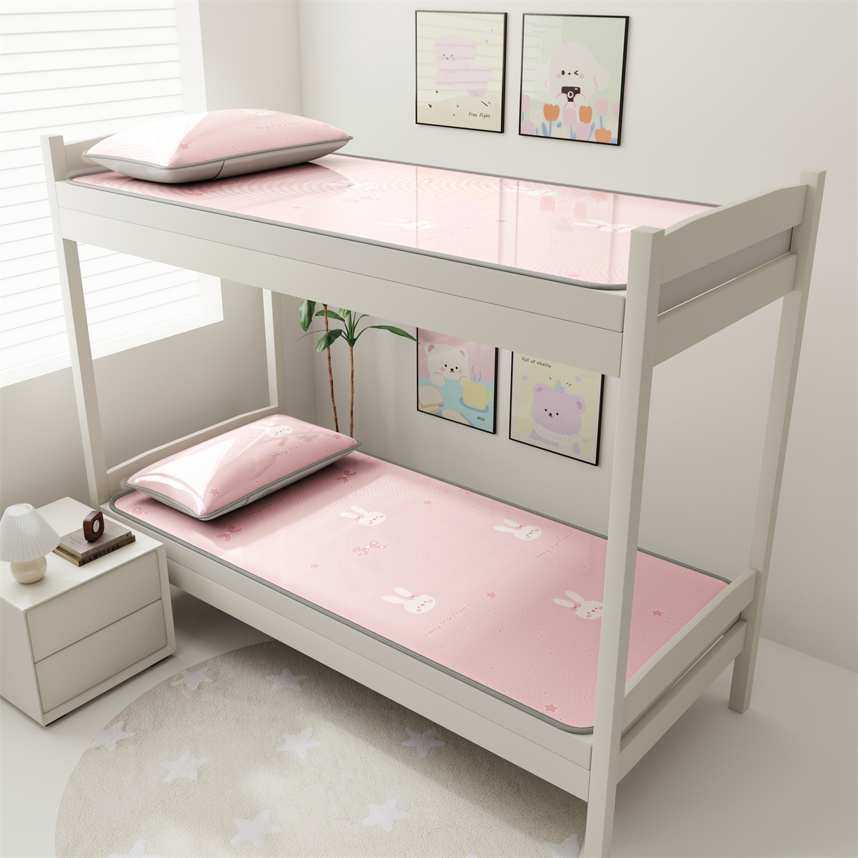 91家纺网 家纺一手货源 找家纺 源舍家纺 2026新款国标质检三明治复合糯叽叽冰丝软凉席学生床 冰丝兔-粉