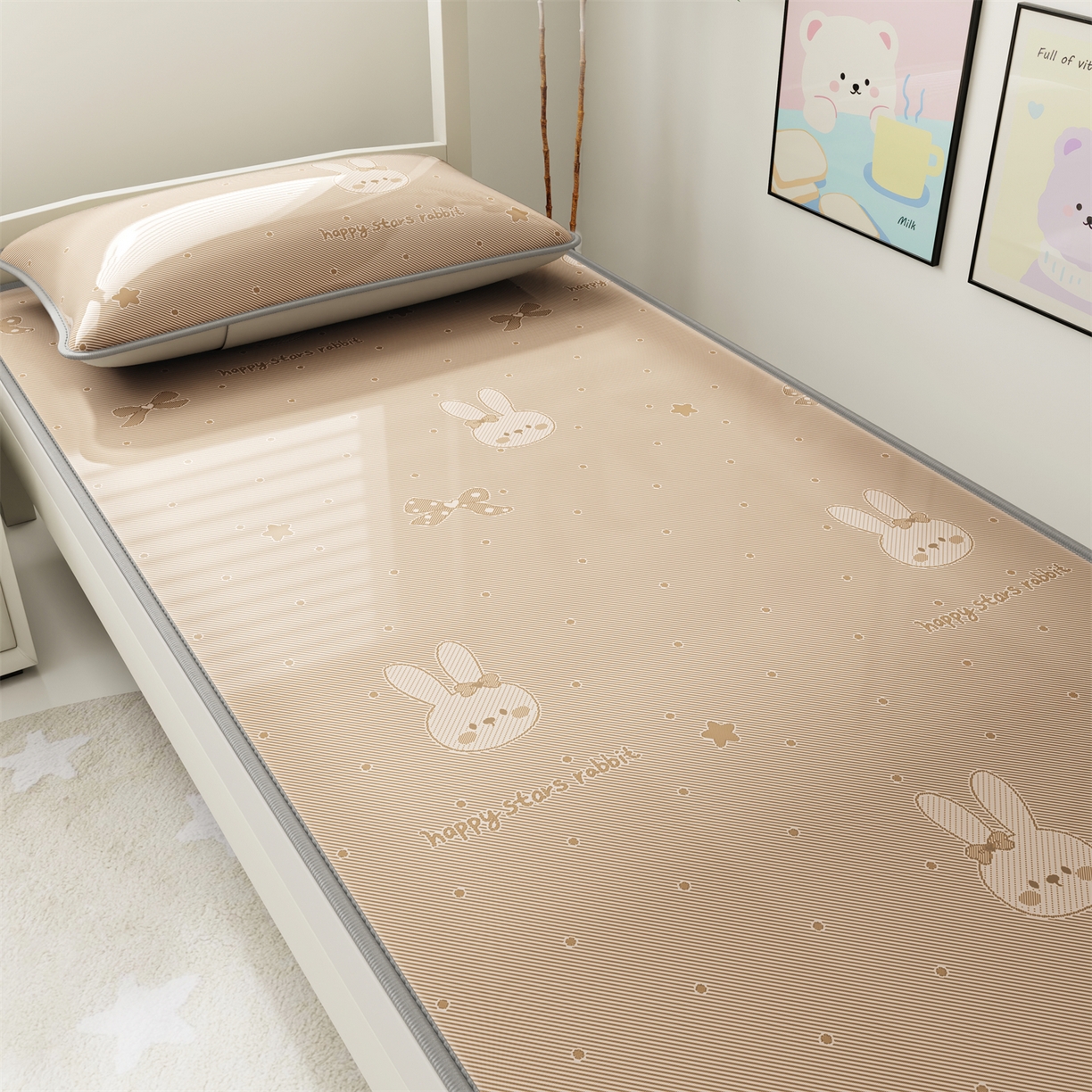 91家纺网 家纺一手货源 找家纺 源舍家纺 2026新款国标质检三明治复合糯叽叽冰丝软凉席学生床 冰丝兔-咖