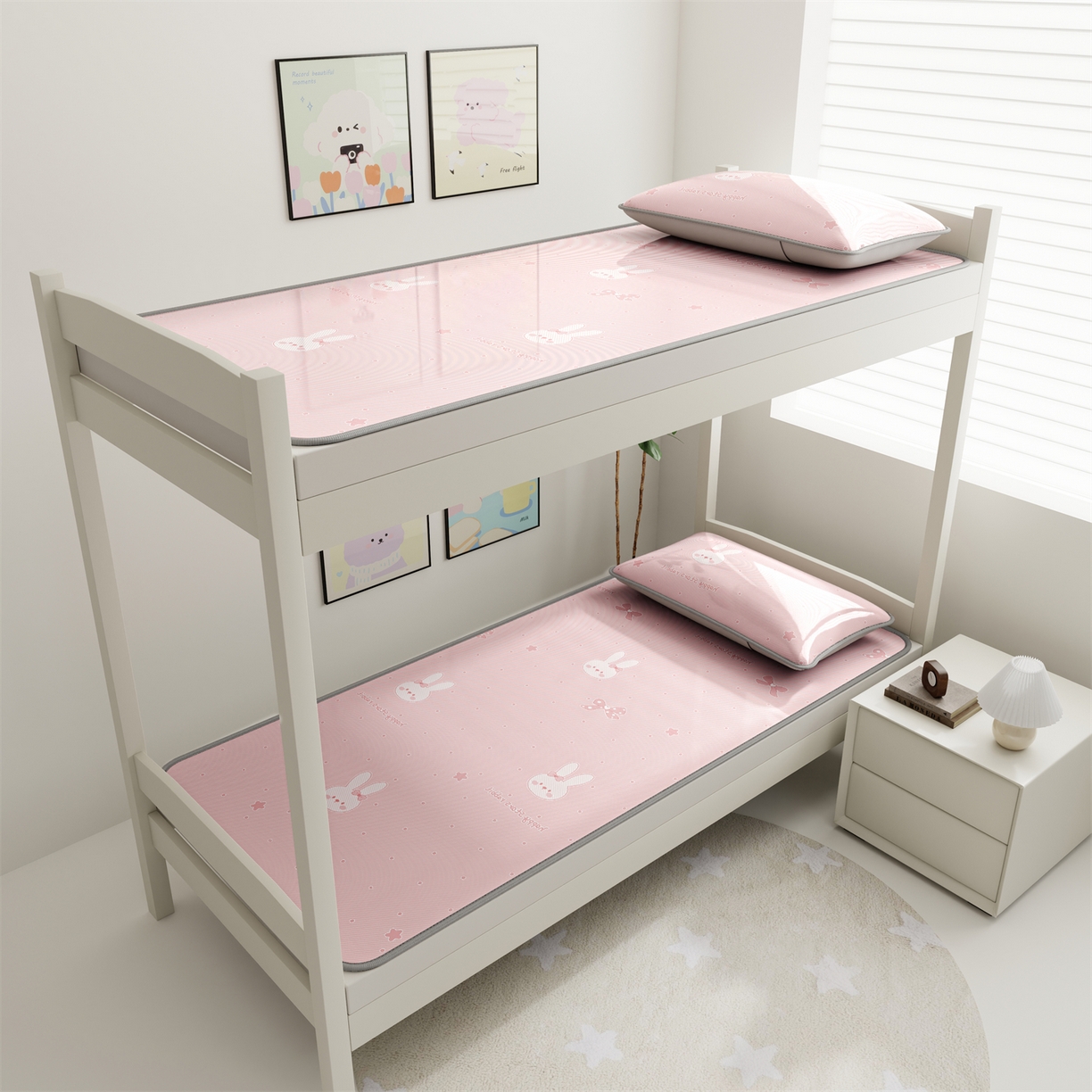 91家纺网 家纺一手货源 找家纺 源舍家纺 2026新款国标质检三明治复合糯叽叽冰丝软凉席学生床 冰丝兔-粉