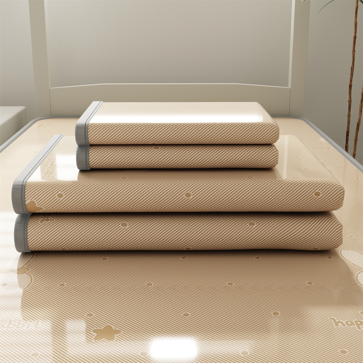 91家纺网 家纺一手货源 找家纺 源舍家纺 2026新款国标质检三明治复合糯叽叽冰丝软凉席学生床 冰丝兔-咖