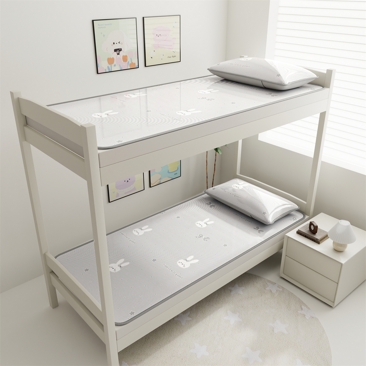 91家纺网 家纺一手货源 找家纺 源舍家纺 2026新款国标质检三明治复合糯叽叽冰丝软凉席学生床 冰丝兔-灰