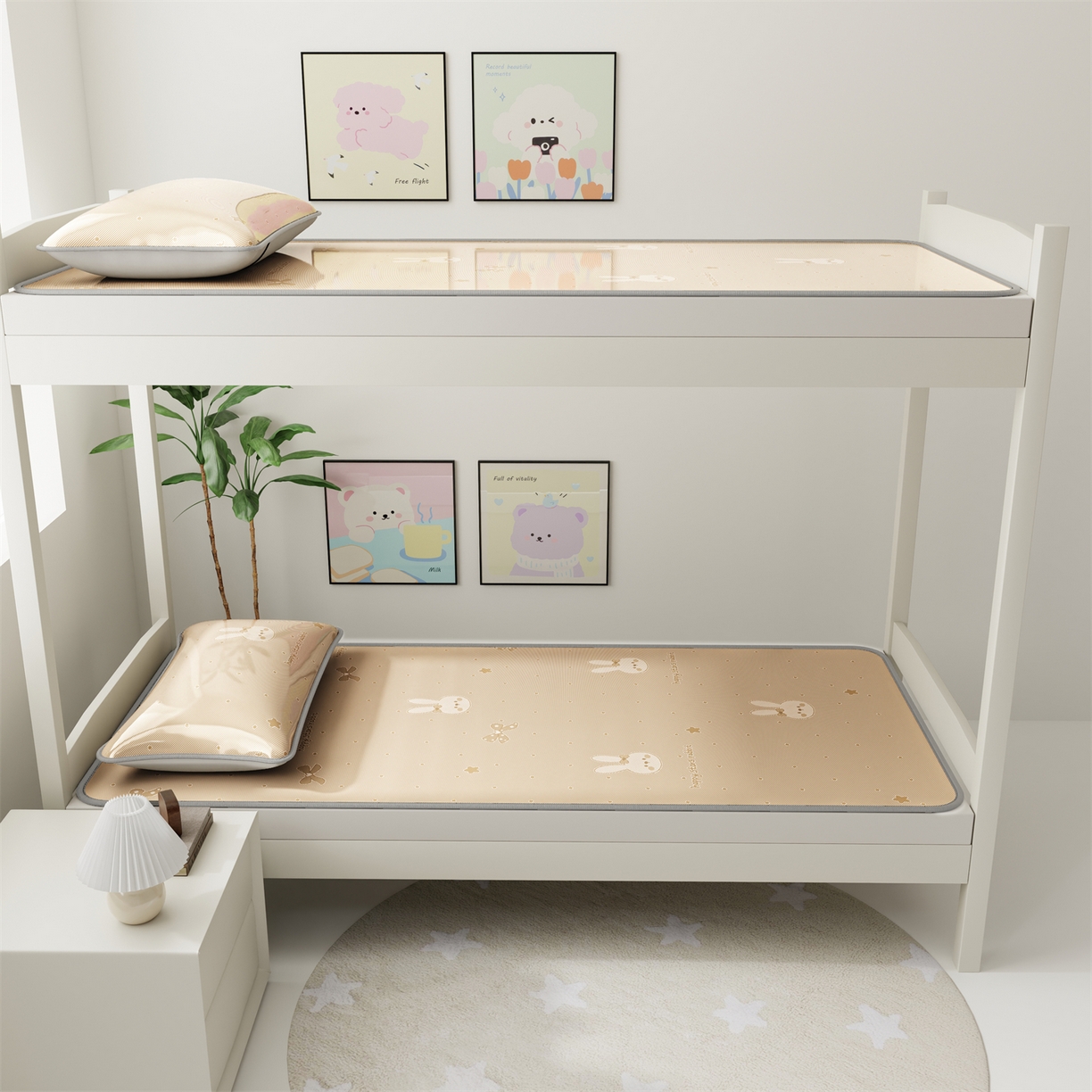 91家纺网 家纺一手货源 找家纺 源舍家纺 2026新款国标质检三明治复合糯叽叽冰丝软凉席学生床 冰丝兔-咖