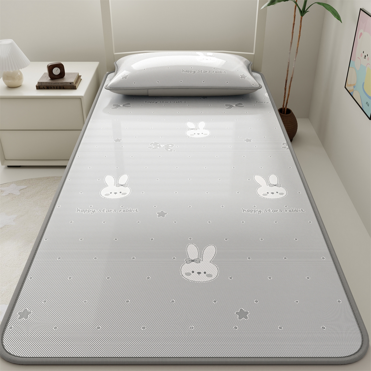 91家纺网 家纺一手货源 找家纺 源舍家纺 2026新款国标质检三明治复合糯叽叽冰丝软凉席学生床 冰丝兔-灰