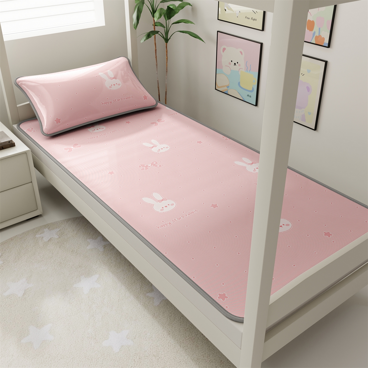 91家纺网 家纺一手货源 找家纺 源舍家纺 2026新款国标质检三明治复合糯叽叽冰丝软凉席学生床 冰丝兔-粉