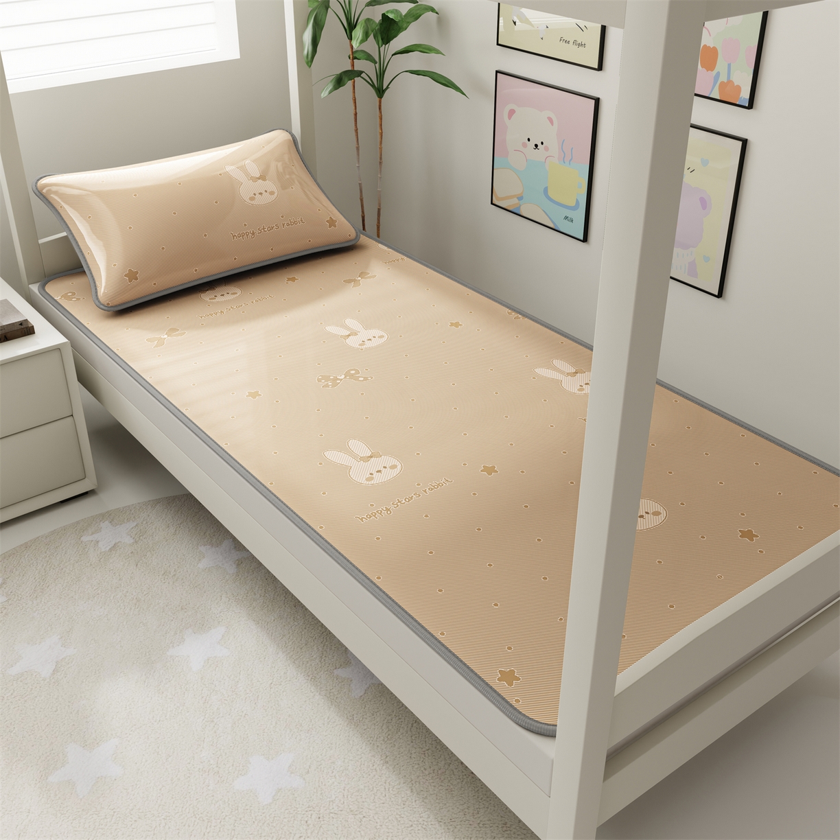 91家纺网 家纺一手货源 找家纺 源舍家纺 2026新款国标质检三明治复合糯叽叽冰丝软凉席学生床 冰丝兔-咖