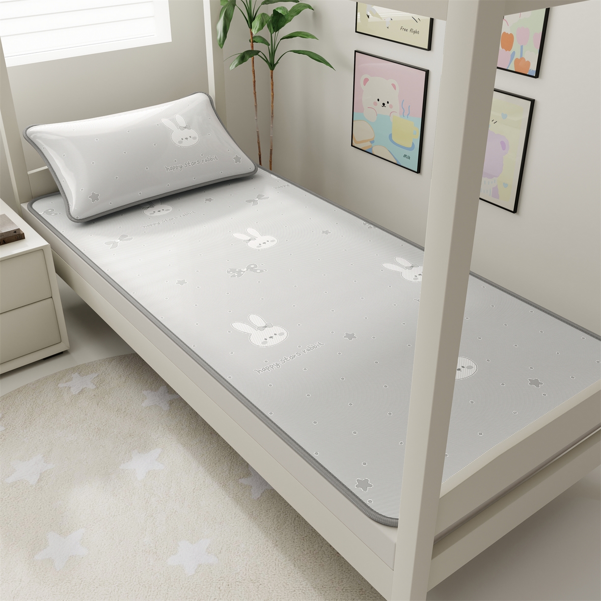 91家纺网 家纺一手货源 找家纺 源舍家纺 2026新款国标质检三明治复合糯叽叽冰丝软凉席学生床 冰丝兔-灰