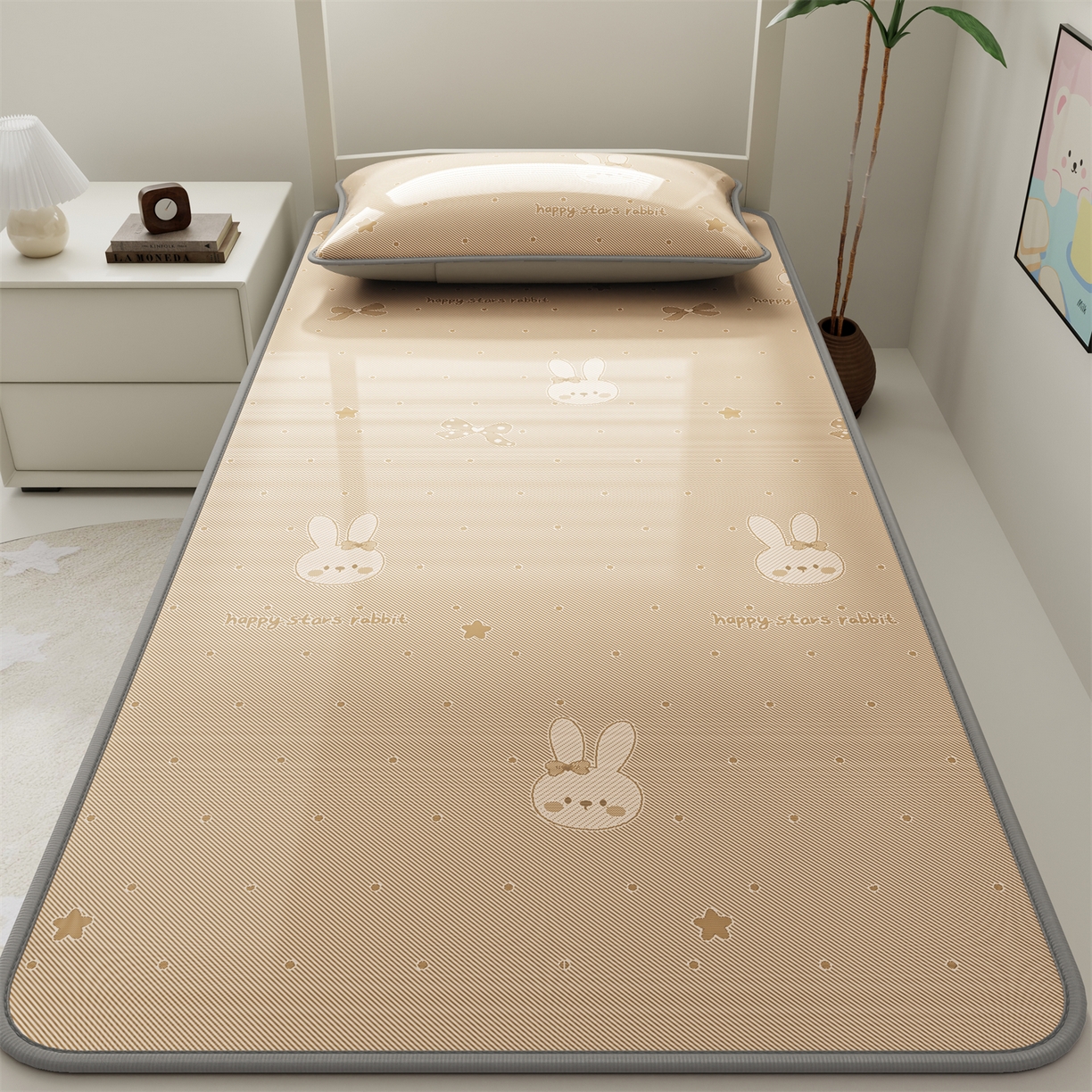 91家纺网 家纺一手货源 找家纺 源舍家纺 2026新款国标质检三明治复合糯叽叽冰丝软凉席学生床 冰丝兔-咖