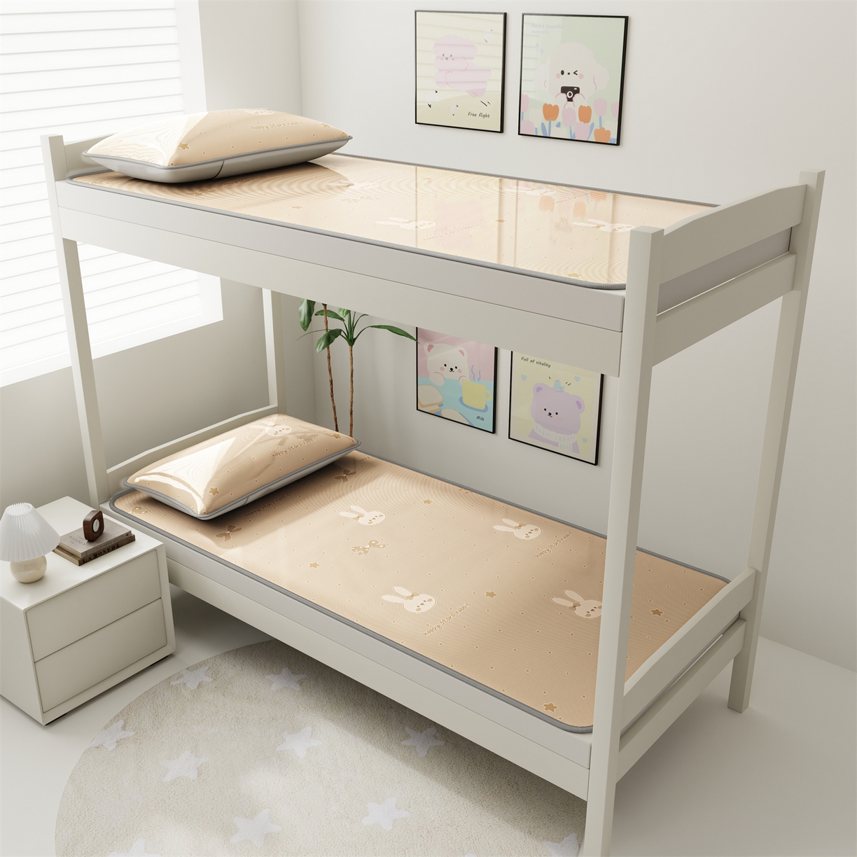 91家纺网 家纺一手货源 找家纺 源舍家纺 2026新款国标质检三明治复合糯叽叽冰丝软凉席学生床 冰丝兔-咖